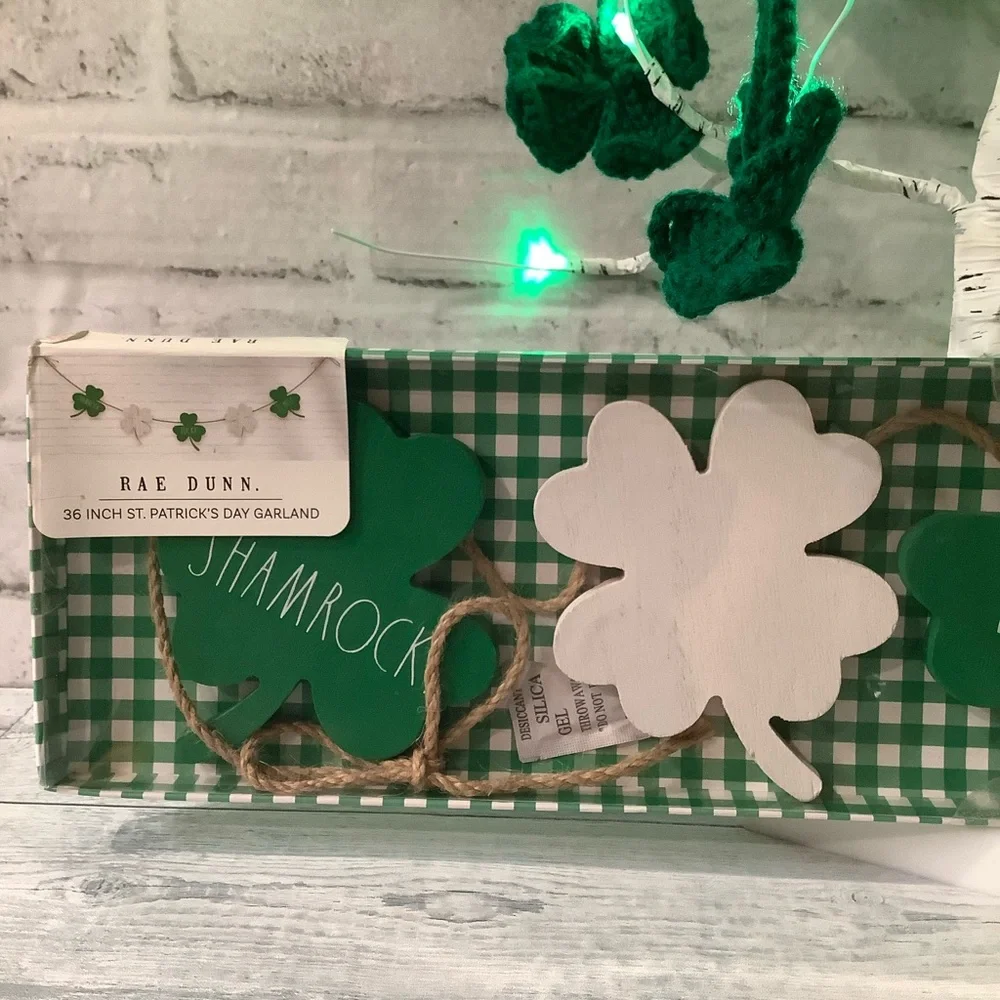 Rae Dunn Wood Shamrock, Lucky, St. Patty Garland